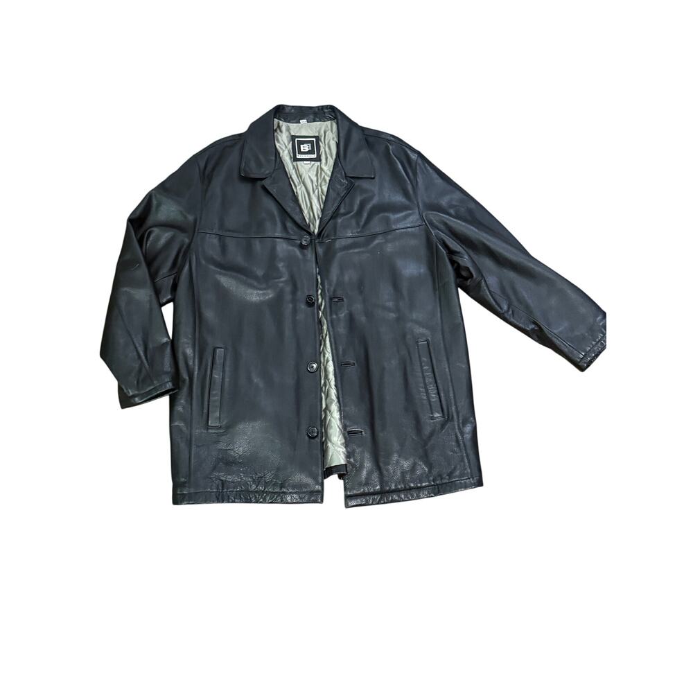 Bachrach Leather Jacket Men's XXL Black Leather Button Up Jacket Mid-Length